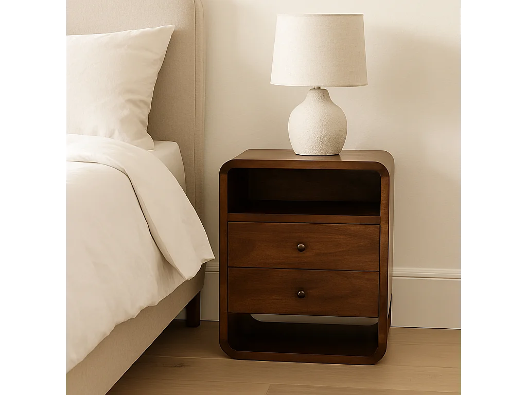 Artisan Furniture Massief hout Chestnut Curve nachtkastje met 2 lades