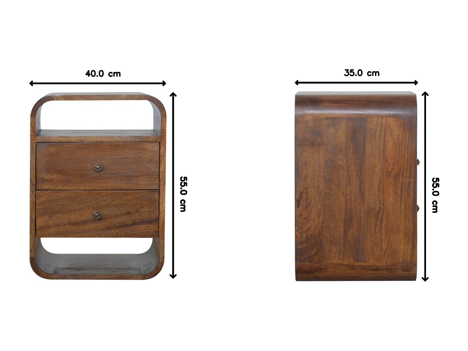 Artisan Furniture Massief hout Chestnut Curve nachtkastje met 2 lades