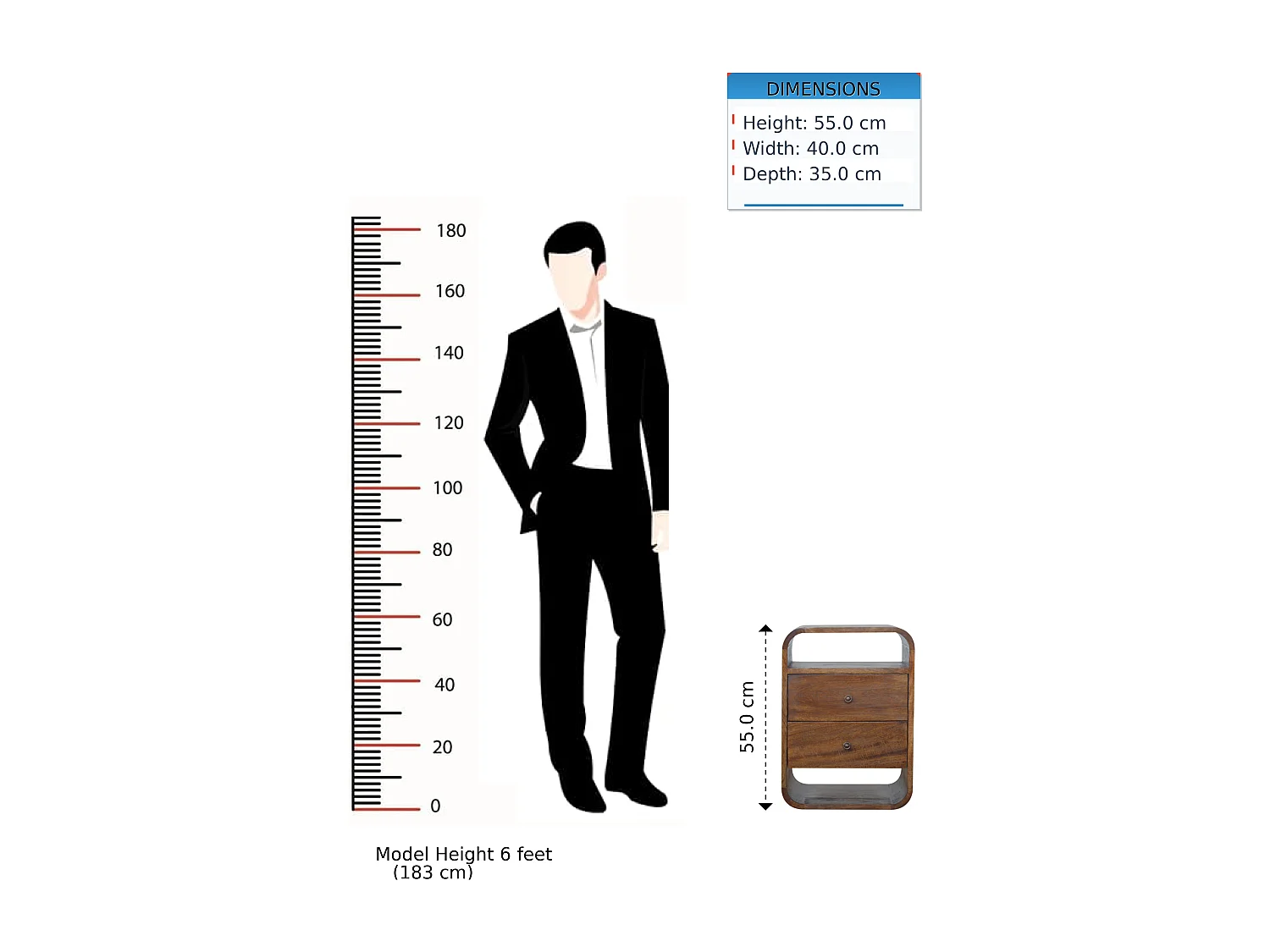 Artisan Furniture Massief hout Chestnut Curve nachtkastje met 2 lades