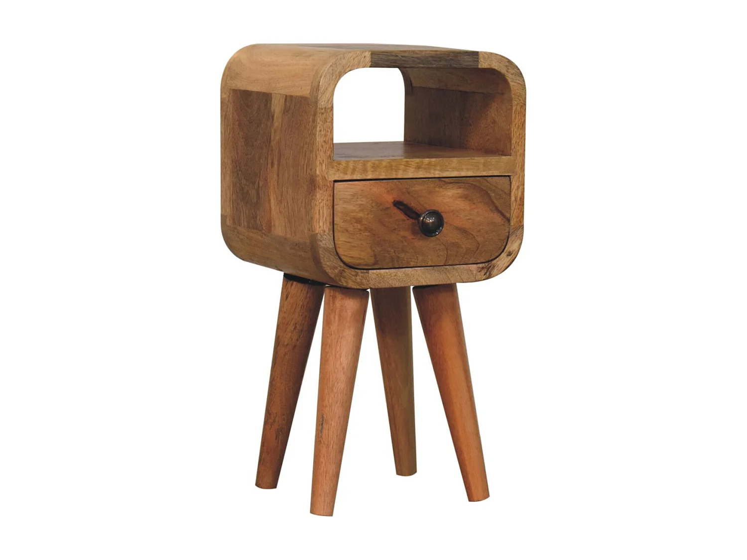 Artisan Furniture Lite drewno Ekstra Mini Zaokrąglona Szafka Nocna z Otwartą Półką w Odcieniu Dębowym