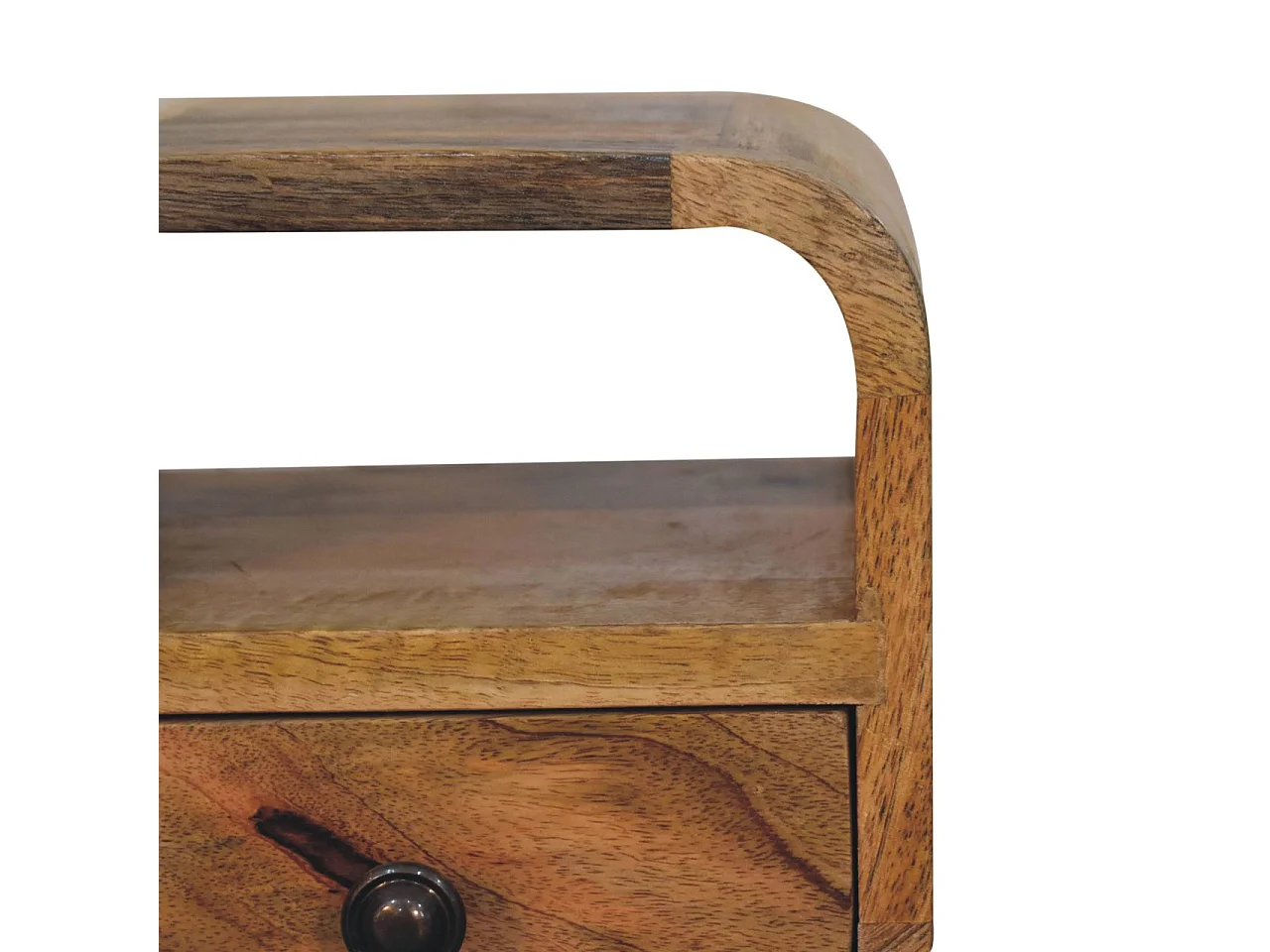 Artisan Furniture Bois massif Table de Chevet Extra Mini Courbée avec Niche Ouverte Finition Chêne Clair