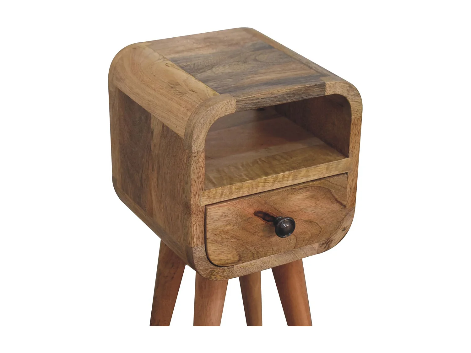 Artisan Furniture Bois massif Table de Chevet Extra Mini Courbée avec Niche Ouverte Finition Chêne Clair