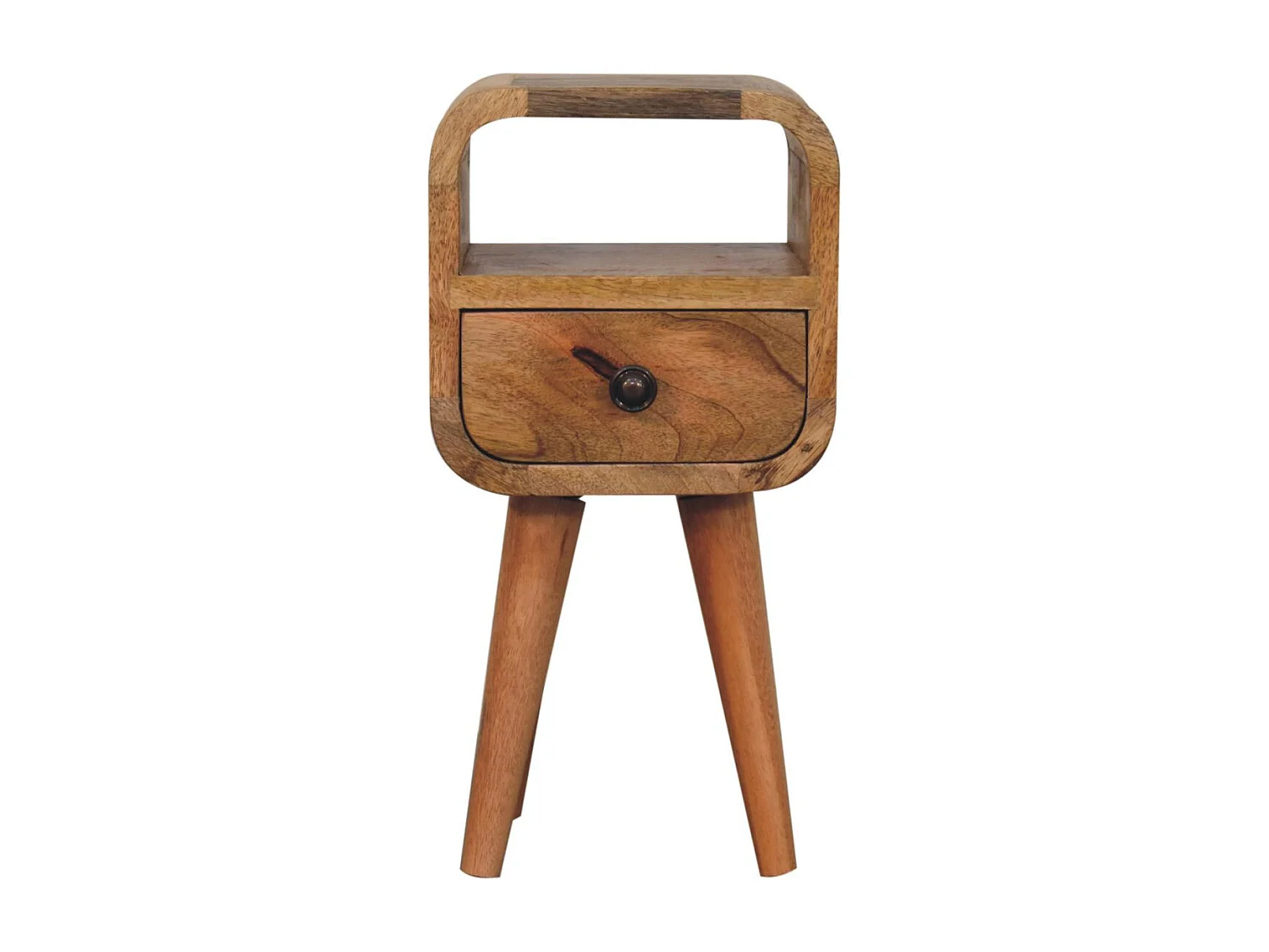 Artisan Furniture Lite drewno Ekstra Mini Zaokrąglona Szafka Nocna z Otwartą Półką w Odcieniu Dębowym