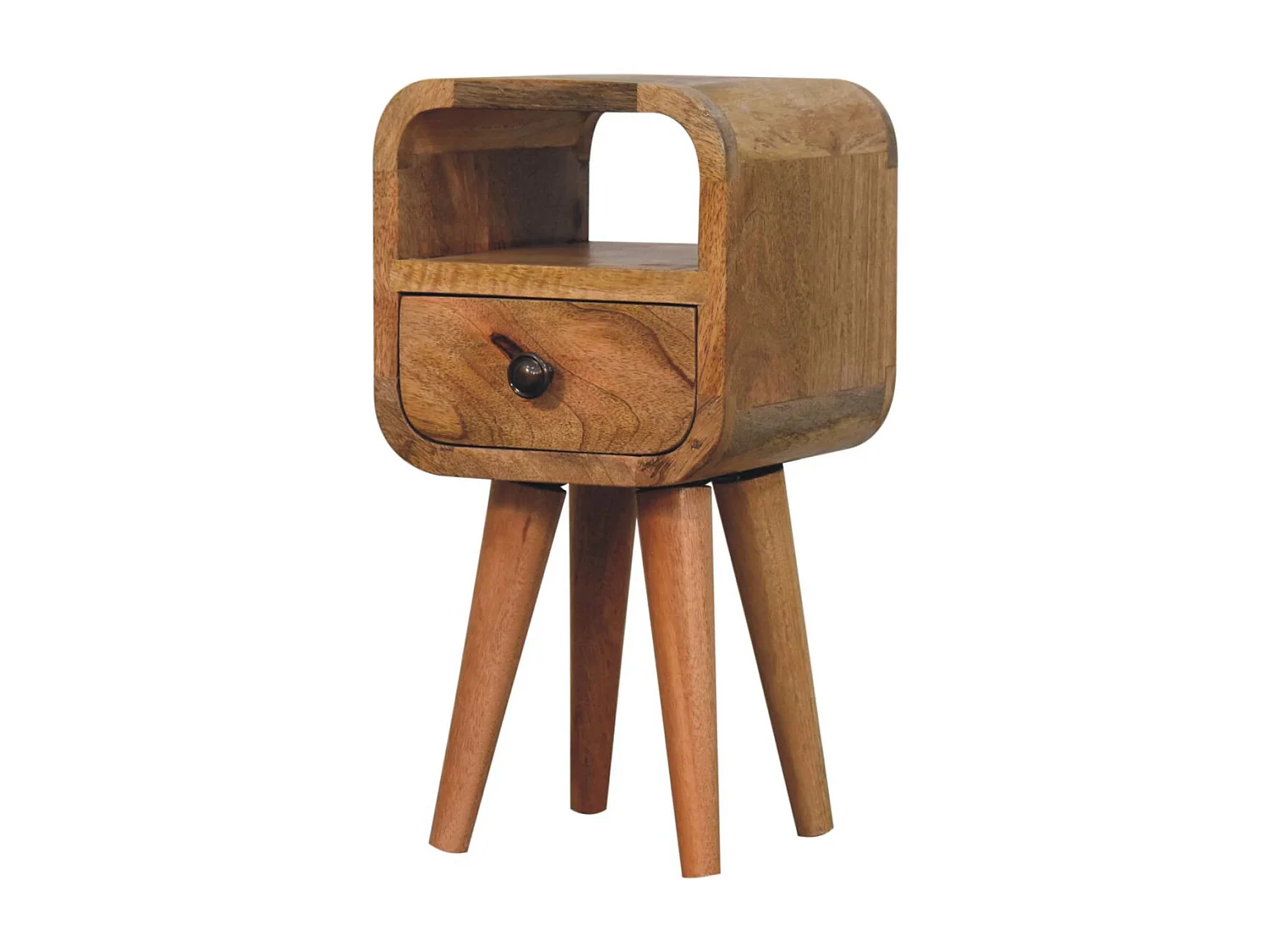 Artisan Furniture Lite drewno Ekstra Mini Zaokrąglona Szafka Nocna z Otwartą Półką w Odcieniu Dębowym