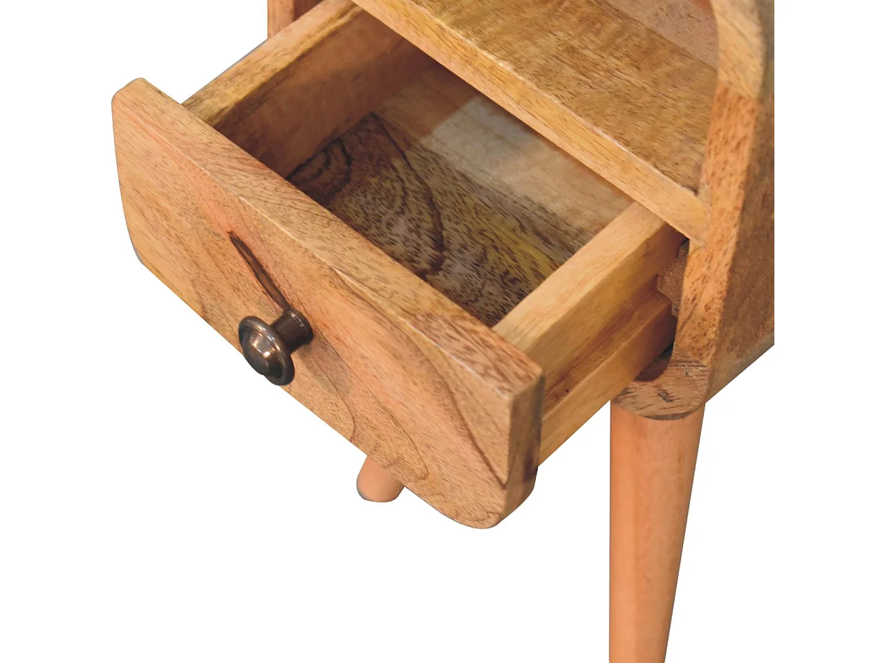 Artisan Furniture Lite drewno Ekstra Mini Zaokrąglona Szafka Nocna z Otwartą Półką w Odcieniu Dębowym
