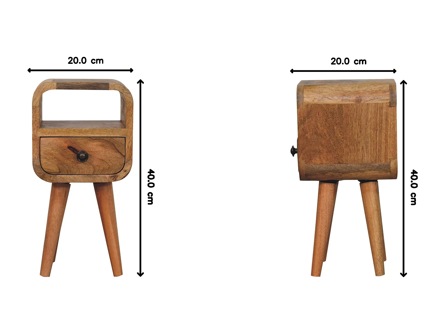 Artisan Furniture Bois massif Table de Chevet Extra Mini Courbée avec Niche Ouverte Finition Chêne Clair