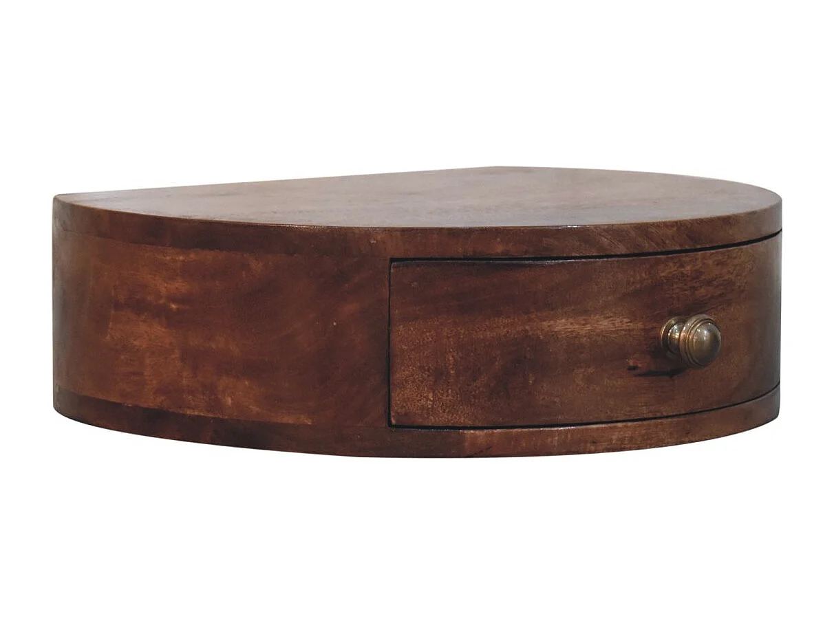 Artisan Furniture Massivholz Wandmontiertes, abgerundetes Nachttischchen in Honig-Karamellfarbe