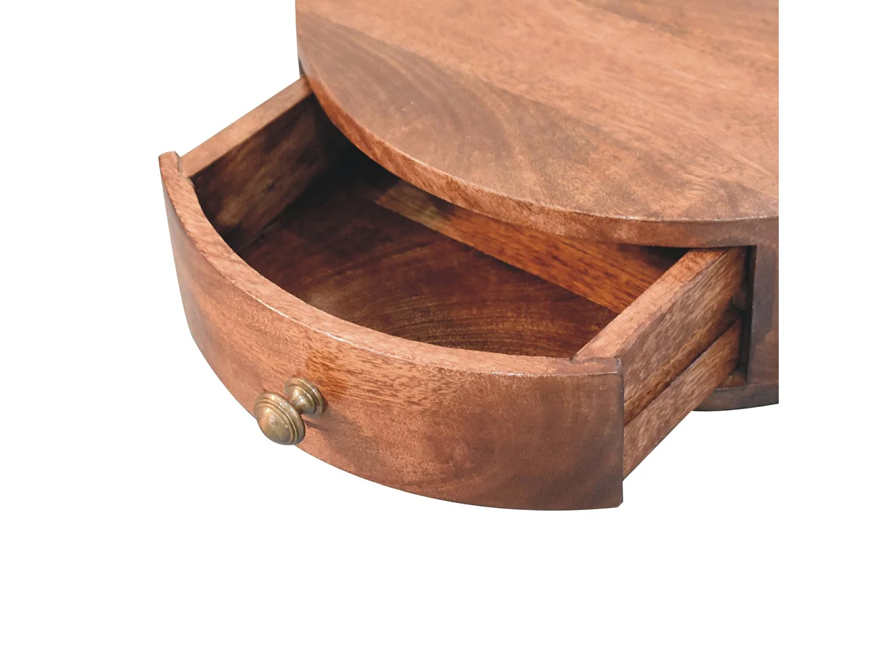 Artisan Furniture Massivholz Wandmontiertes, abgerundetes Nachttischchen in Honig-Karamellfarbe