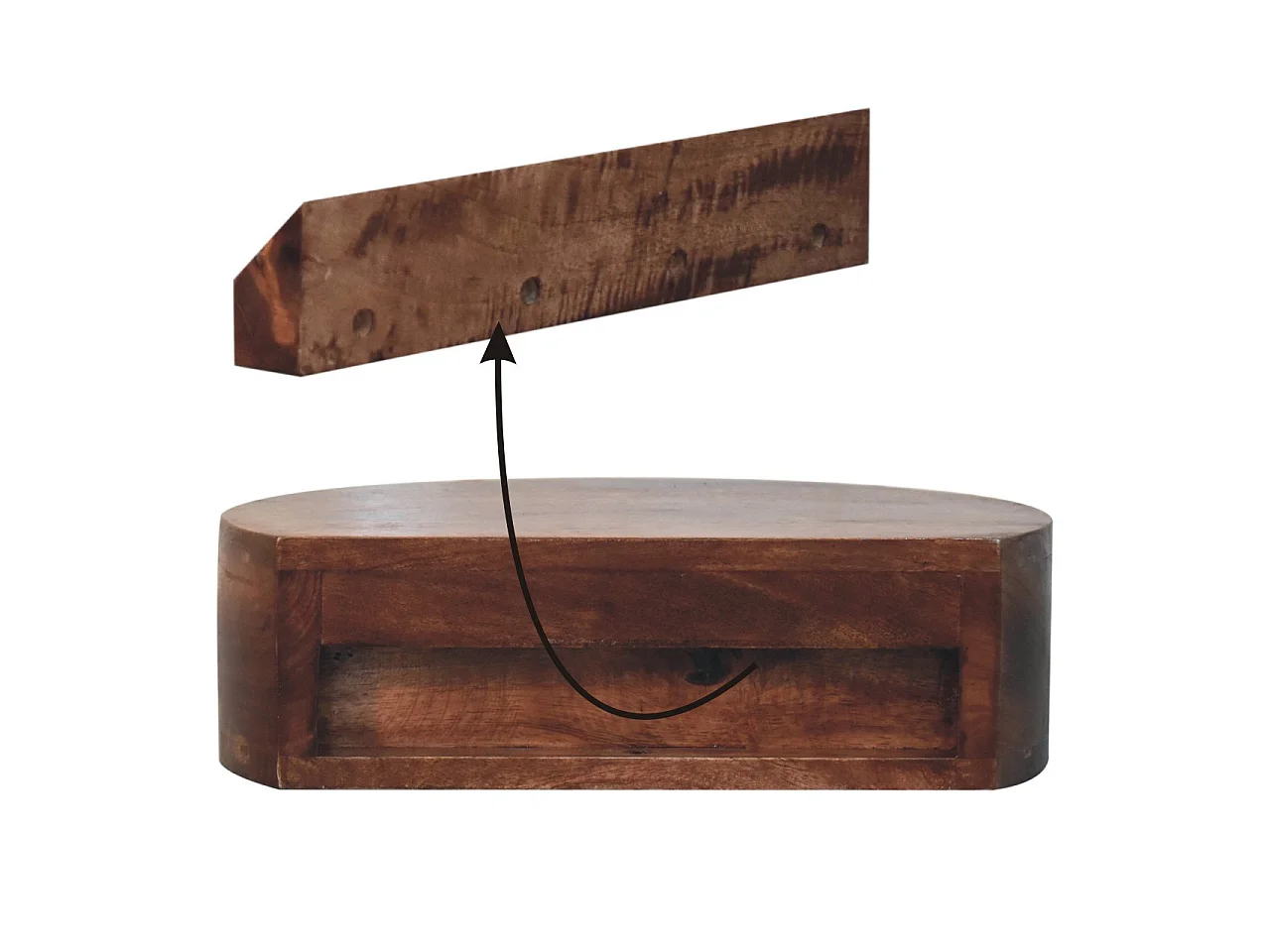Artisan Furniture Massivholz Wandmontiertes, abgerundetes Nachttischchen in Honig-Karamellfarbe