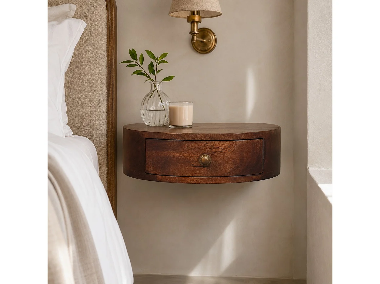Artisan Furniture Bois massif Table de Chevet Murale Arrondie, Finition Caramel Miel