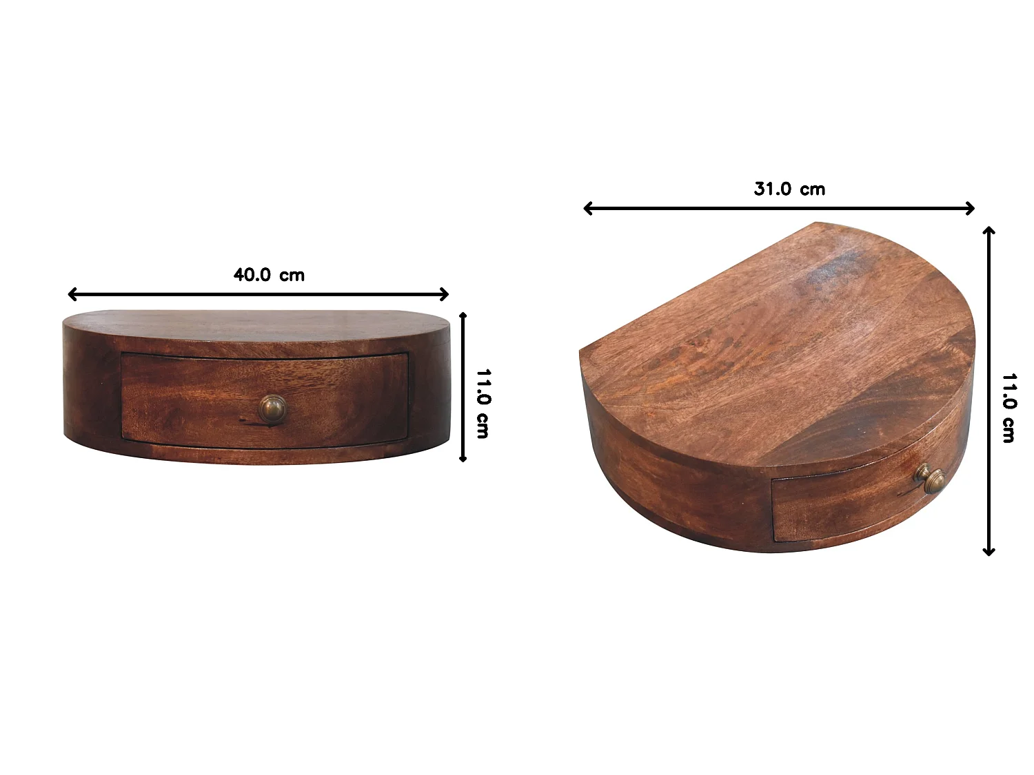 Artisan Furniture Bois massif Table de Chevet Murale Arrondie, Finition Caramel Miel
