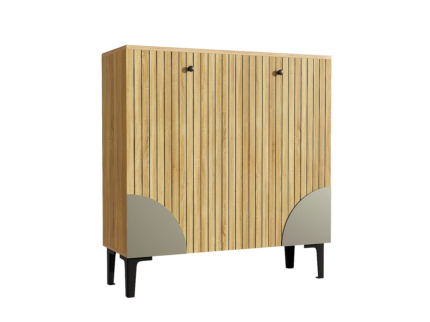 Meuble à chaussures moderne - 90 x 32 x 94 cm - aspect bois avec 3 portes - aggloméré - naturel