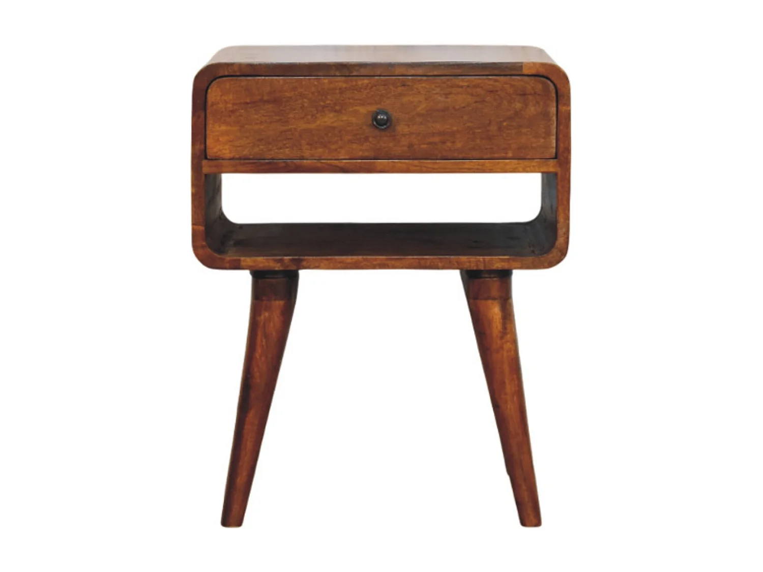 Artisan Furniture Massivholz Avora Nachttisch aus Kastanienholz mit Schublade und offenem Fach