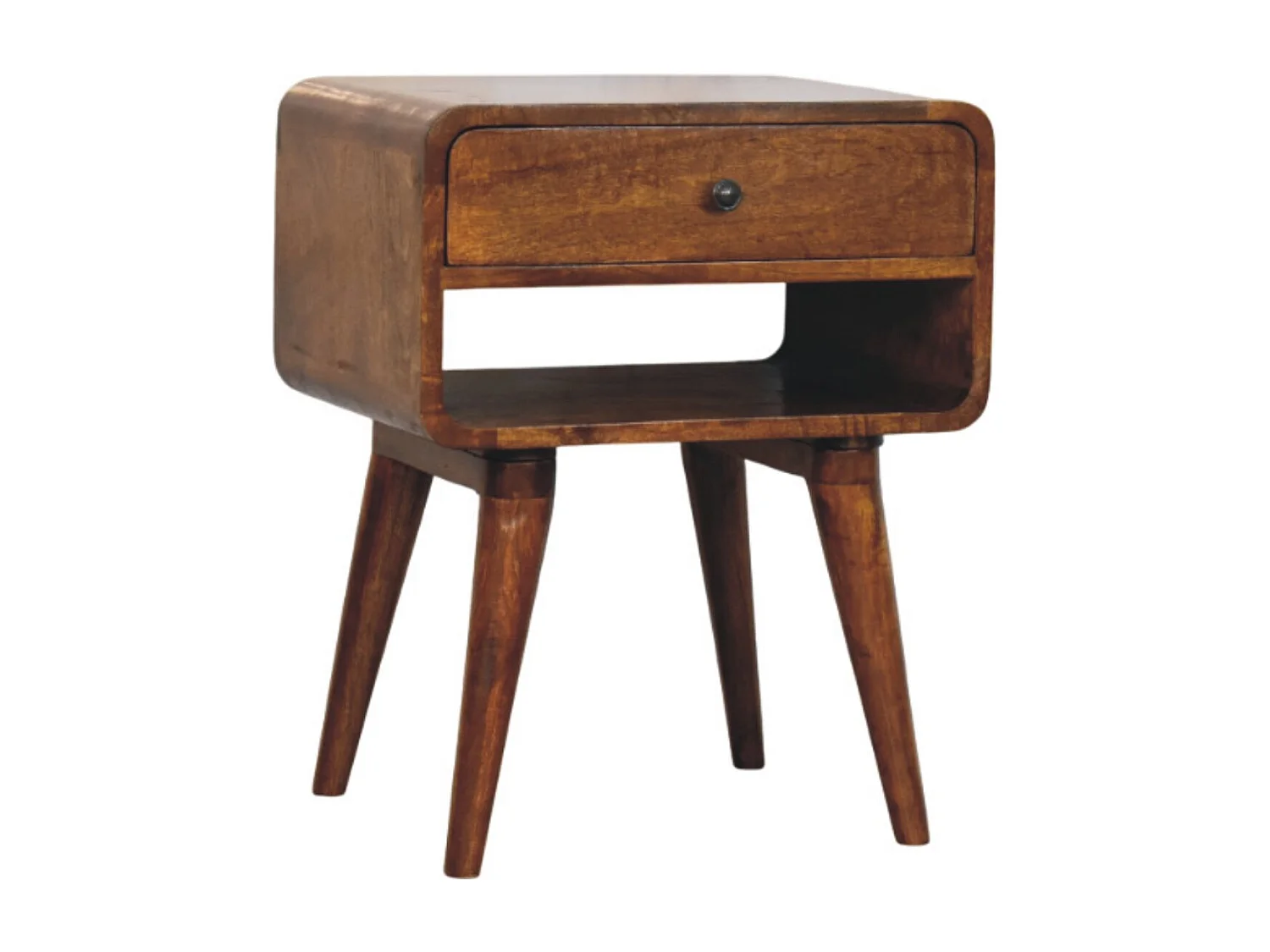 Artisan Furniture Massivholz Avora Nachttisch aus Kastanienholz mit Schublade und offenem Fach