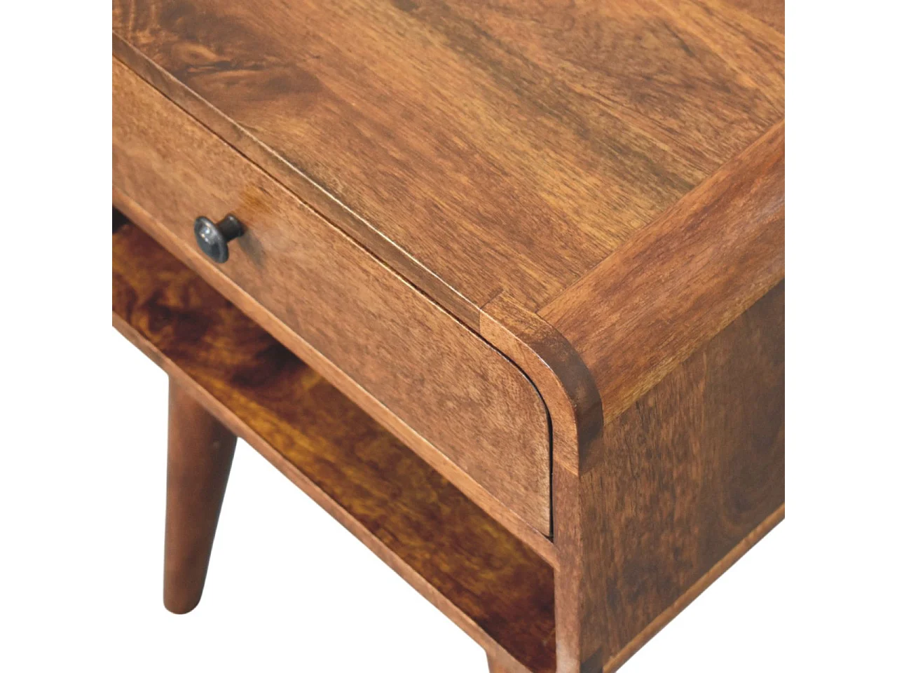 Artisan Furniture Massivholz Avora Nachttisch aus Kastanienholz mit Schublade und offenem Fach