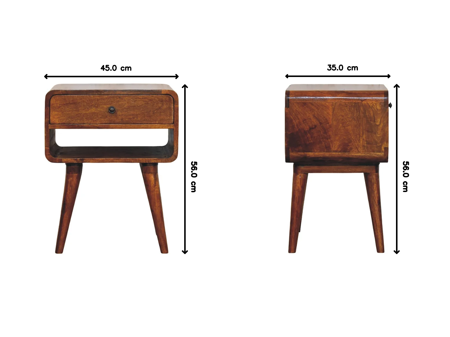Artisan Furniture Nattbord i heltre, Avora, kastanje, med skuff og åpen nisje