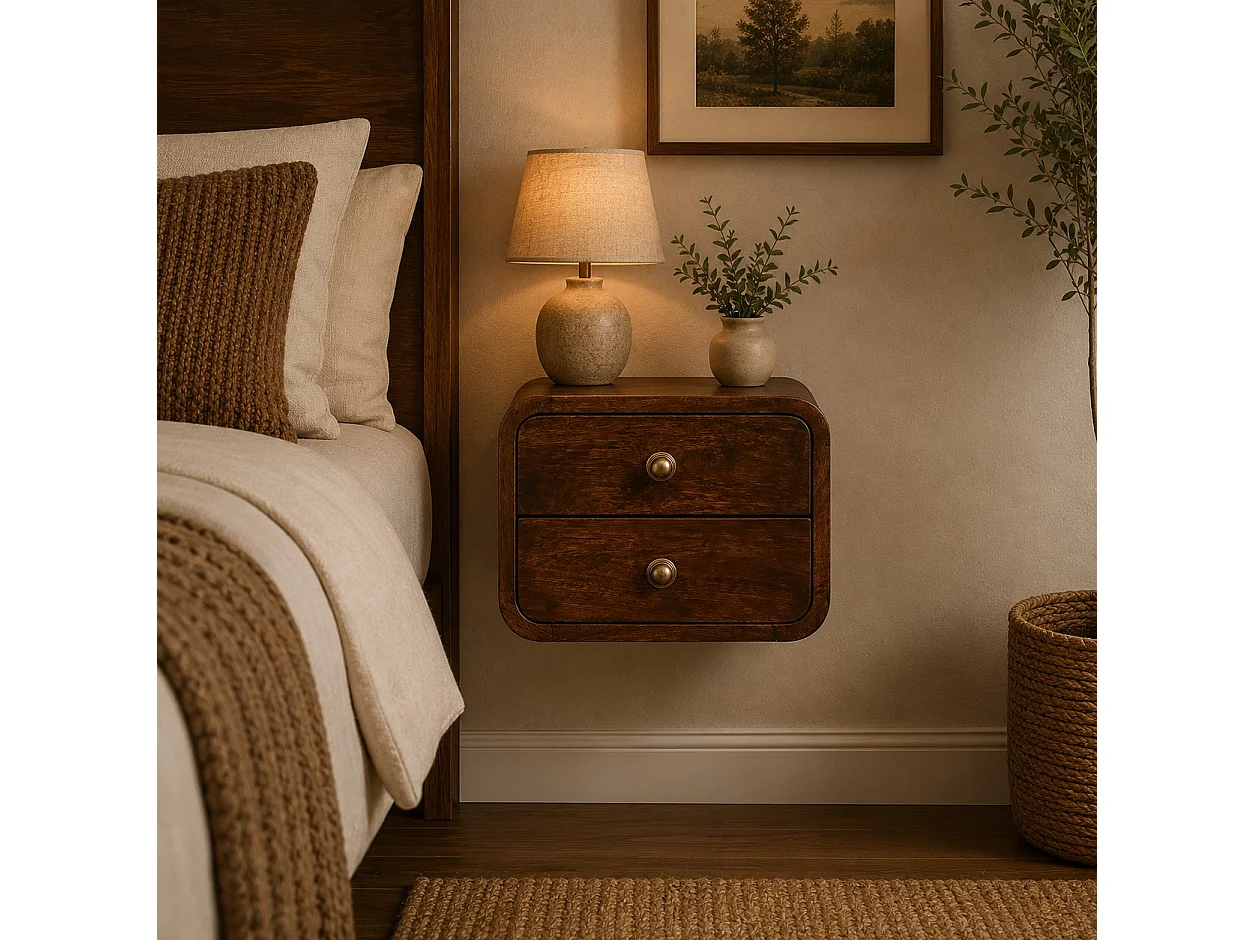 Artisan Furniture Madera maciza Mesa de noche de pared curvada mini en nogal de California