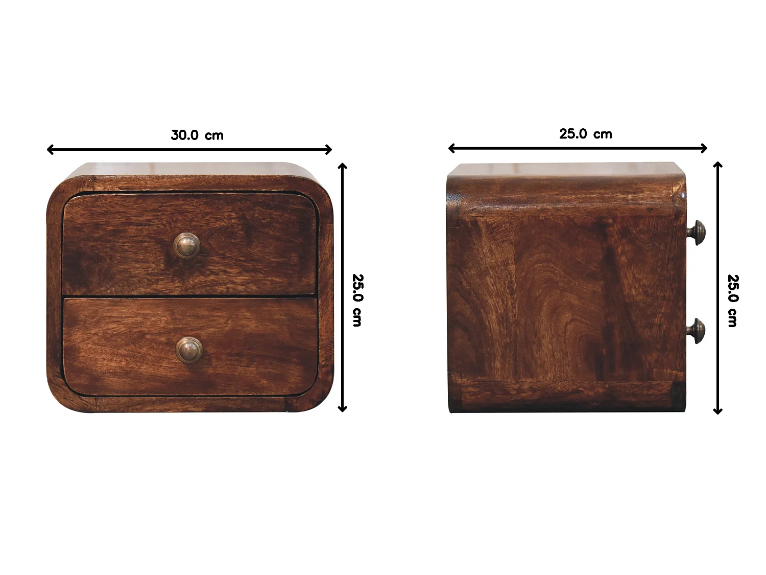 Artisan Furniture Madera maciza Mesa de noche de pared curvada mini en nogal de California