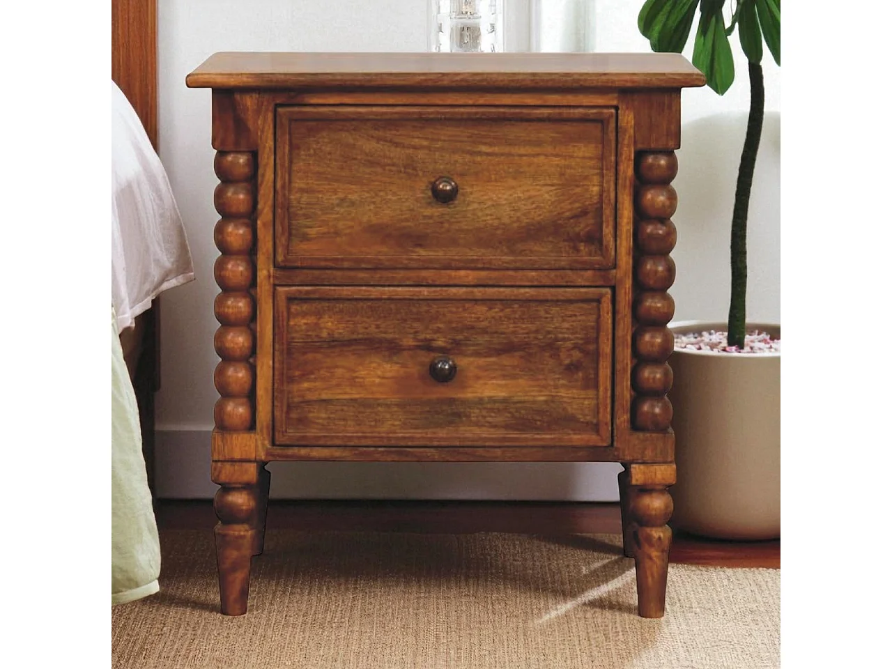 Artisan Furniture Massivholz Spindelfuß-Nachttisch aus bernsteinfarbener Eiche