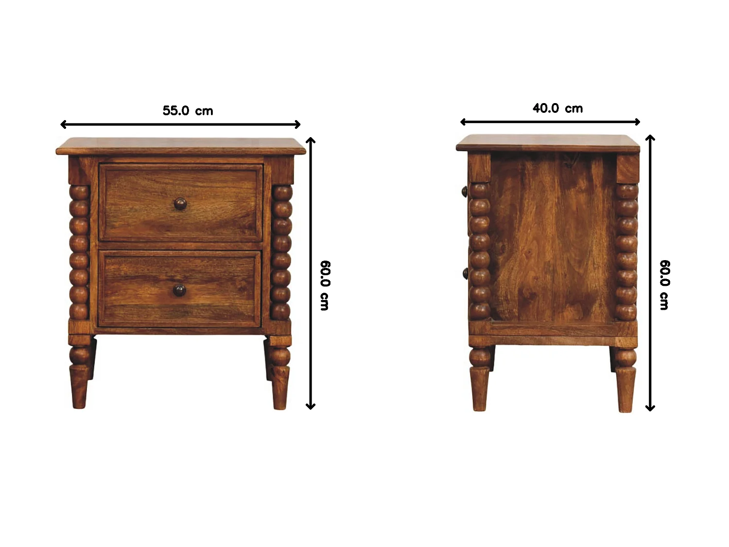 Artisan Furniture Bois massif Table de Nuit Amber Oak avec Pieds Tournés