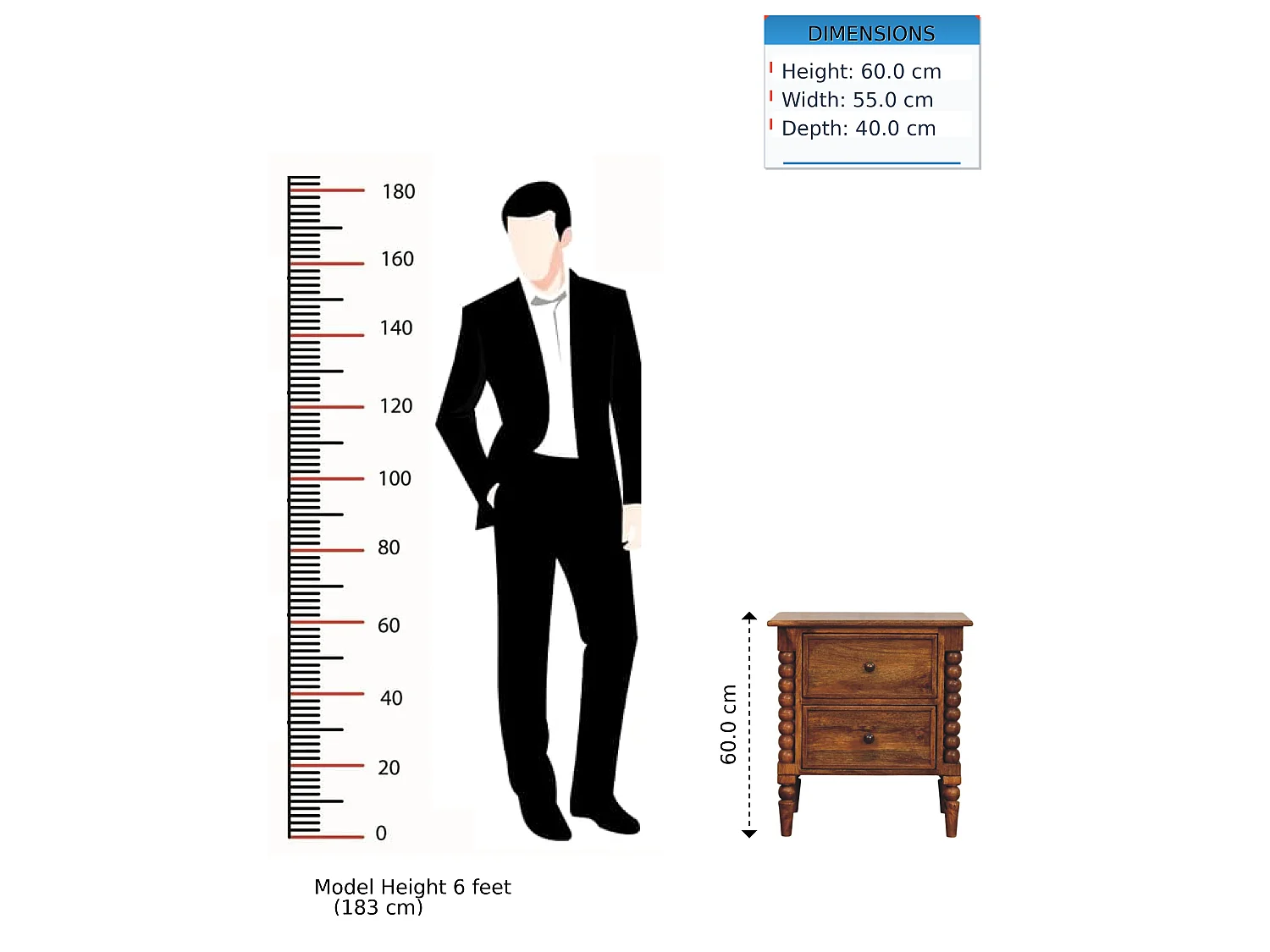 Artisan Furniture Bois massif Table de Nuit Amber Oak avec Pieds Tournés