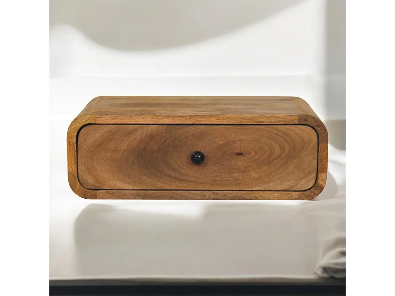 Artisan Furniture Bois massif Table de Nuit Murale Avora Finition Chêne Clair avec 1 Tiroir