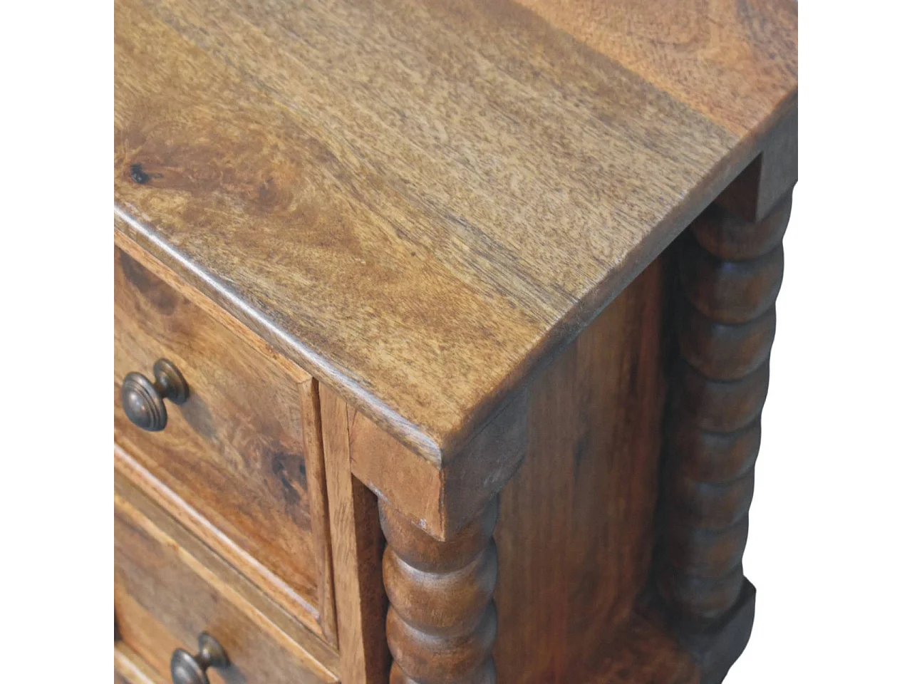 Artisan Furniture Massivholz Nachttisch Barley Twist mit 2 Schubladen