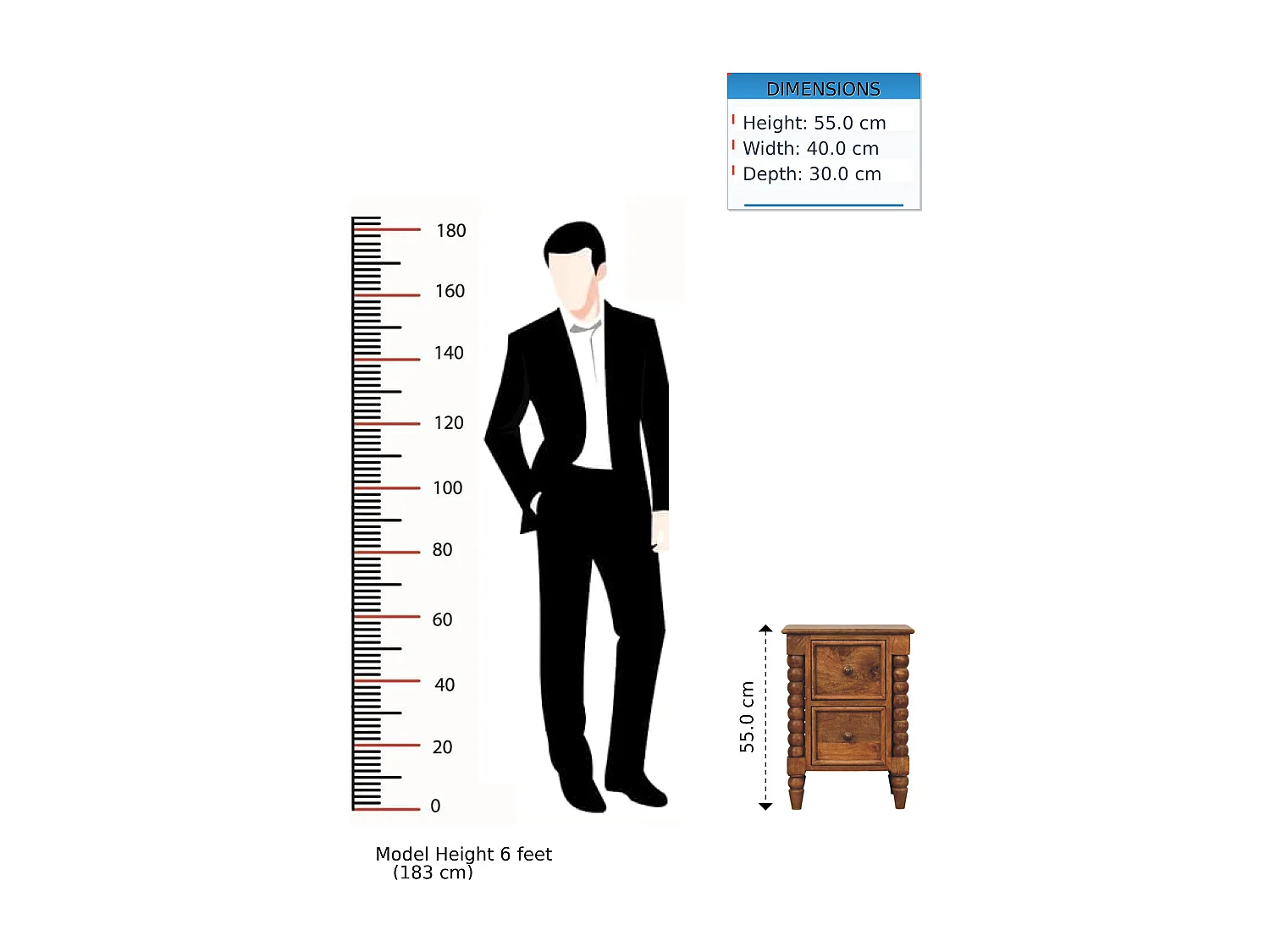 Artisan Furniture Bois massif Table de Chevet Barley Twist à 2 Tiroirs