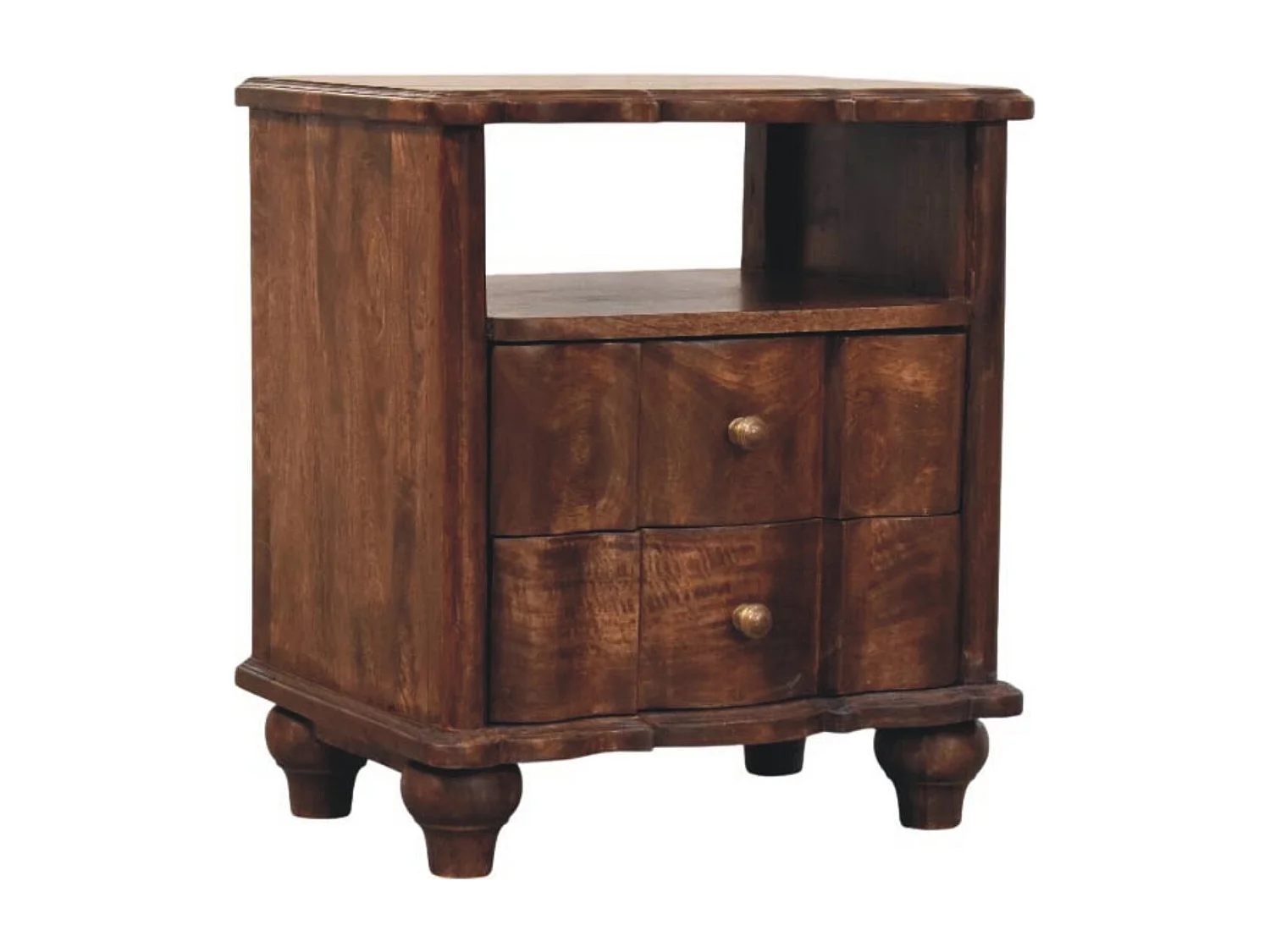 Artisan Furniture Massivholz Nachttisch mit zwei Schubladen und offenem Regal