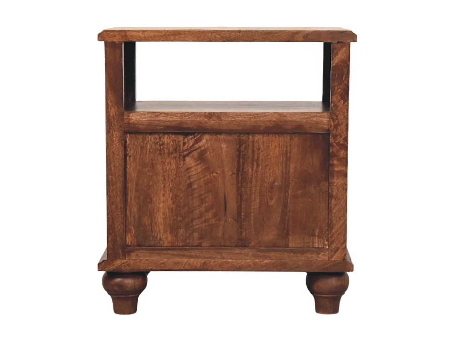 Meuble artisanal – Table de chevet Lume Roasted Shelf, 2 tiroirs, 1 étagère ouverte, marro