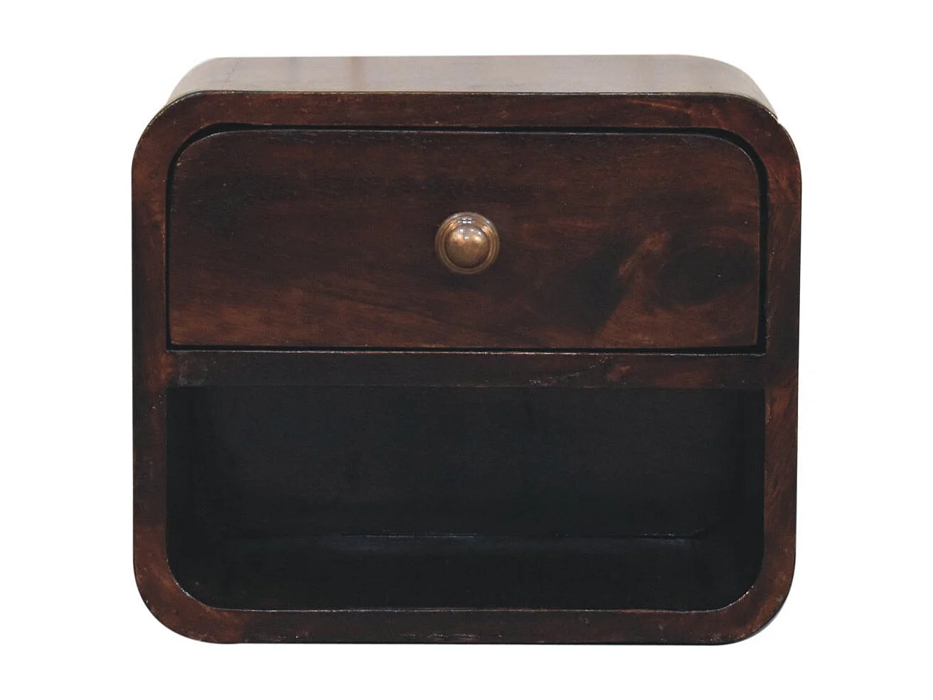 Artisan Furniture Massivholz Mini-Bett aus gebogenem kalifornischem Nussbaumholz zur Wandmontage mit offenem Fach