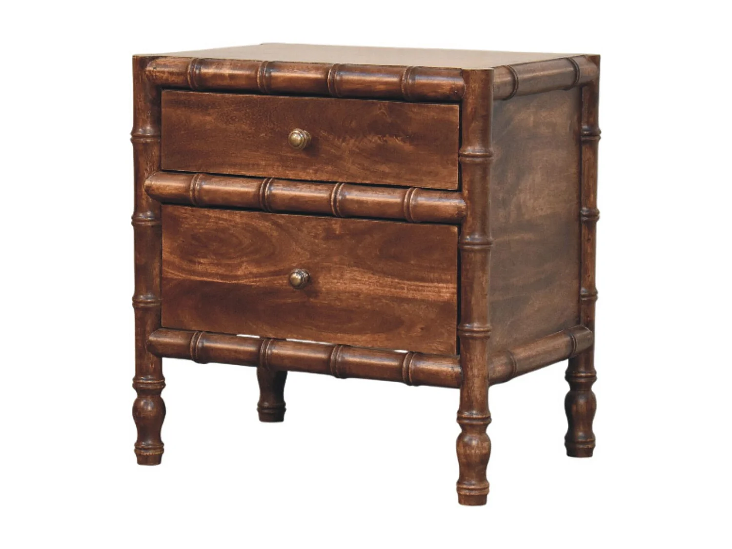 Table de chevet avec cadre en bambou Artisan Furniture, finition Amande Rôtie, 2 tiroirs, marron