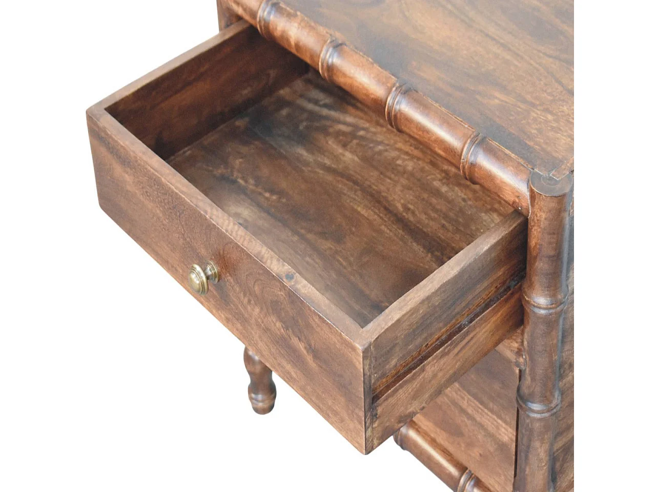 Table de chevet avec cadre en bambou Artisan Furniture, finition Amande Rôtie, 2 tiroirs, marron