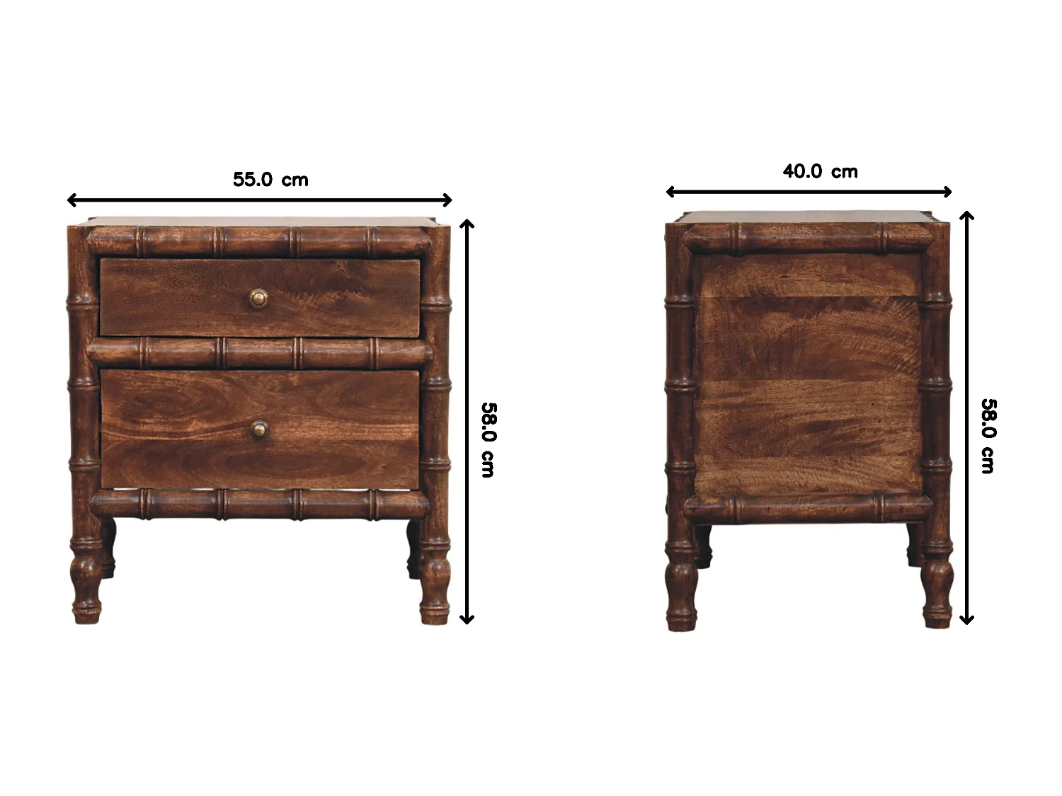 Table de chevet avec cadre en bambou Artisan Furniture, finition Amande Rôtie, 2 tiroirs, marron