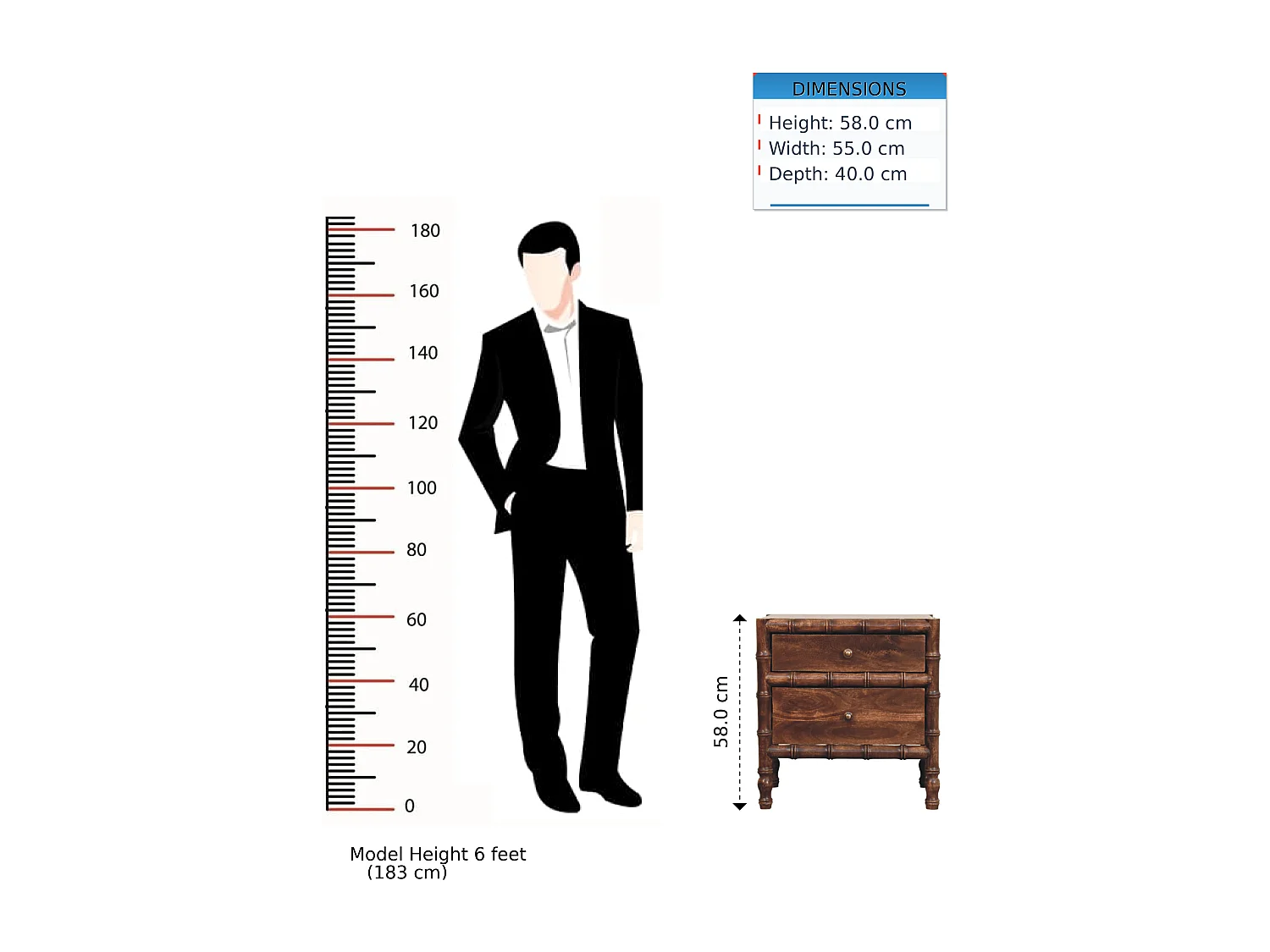 Table de chevet avec cadre en bambou Artisan Furniture, finition Amande Rôtie, 2 tiroirs, marron