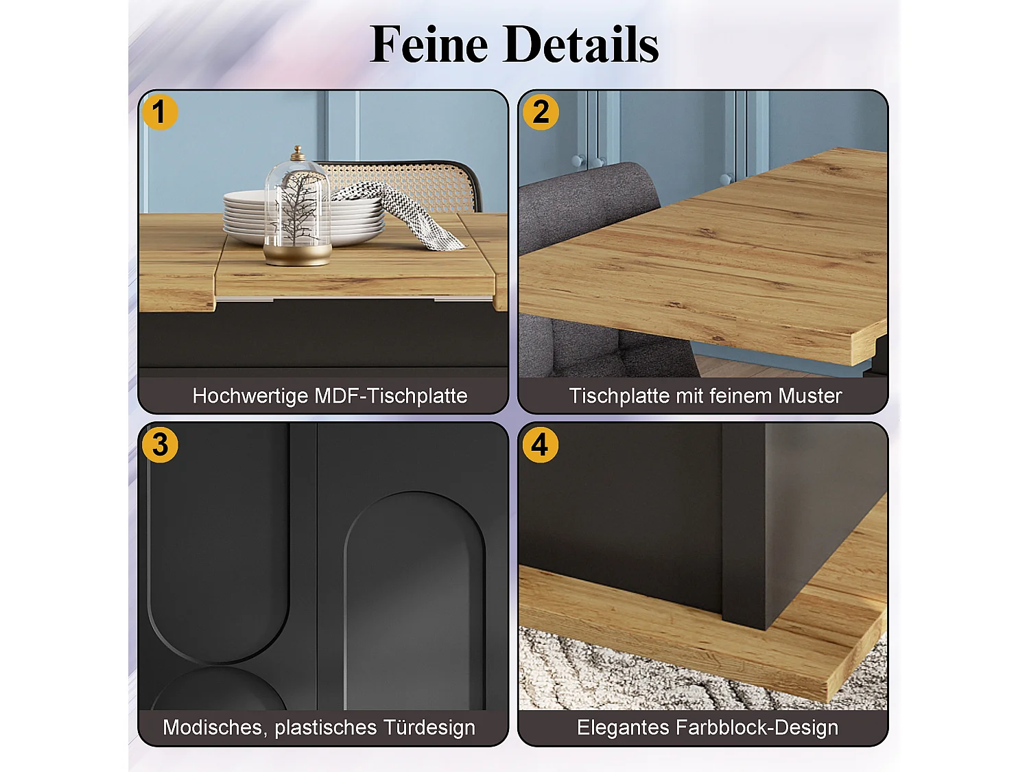 Table de salle à manger extensible - 110-140 x 80 x 76 cm - pour 4 à 6 personnes - avec rangement - MDF - noir + naturel