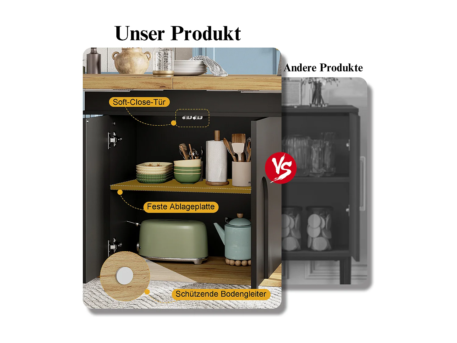 Table de salle à manger extensible - 110-140 x 80 x 76 cm - pour 4 à 6 personnes - avec rangement - MDF - noir + naturel