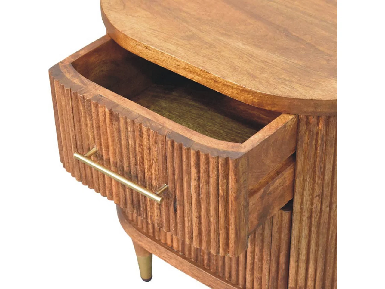 Table de chevet nervurée Artisan Furniture avec accents en laiton, 2 tiroirs, marron clair et marron torréfié