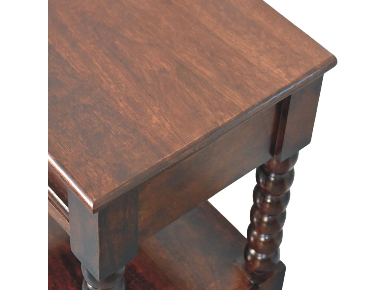 Table de chevet Spindle en bois Winewood Artisan Furniture, 1 tiroir, 1 compartiment ouvert, brun foncé