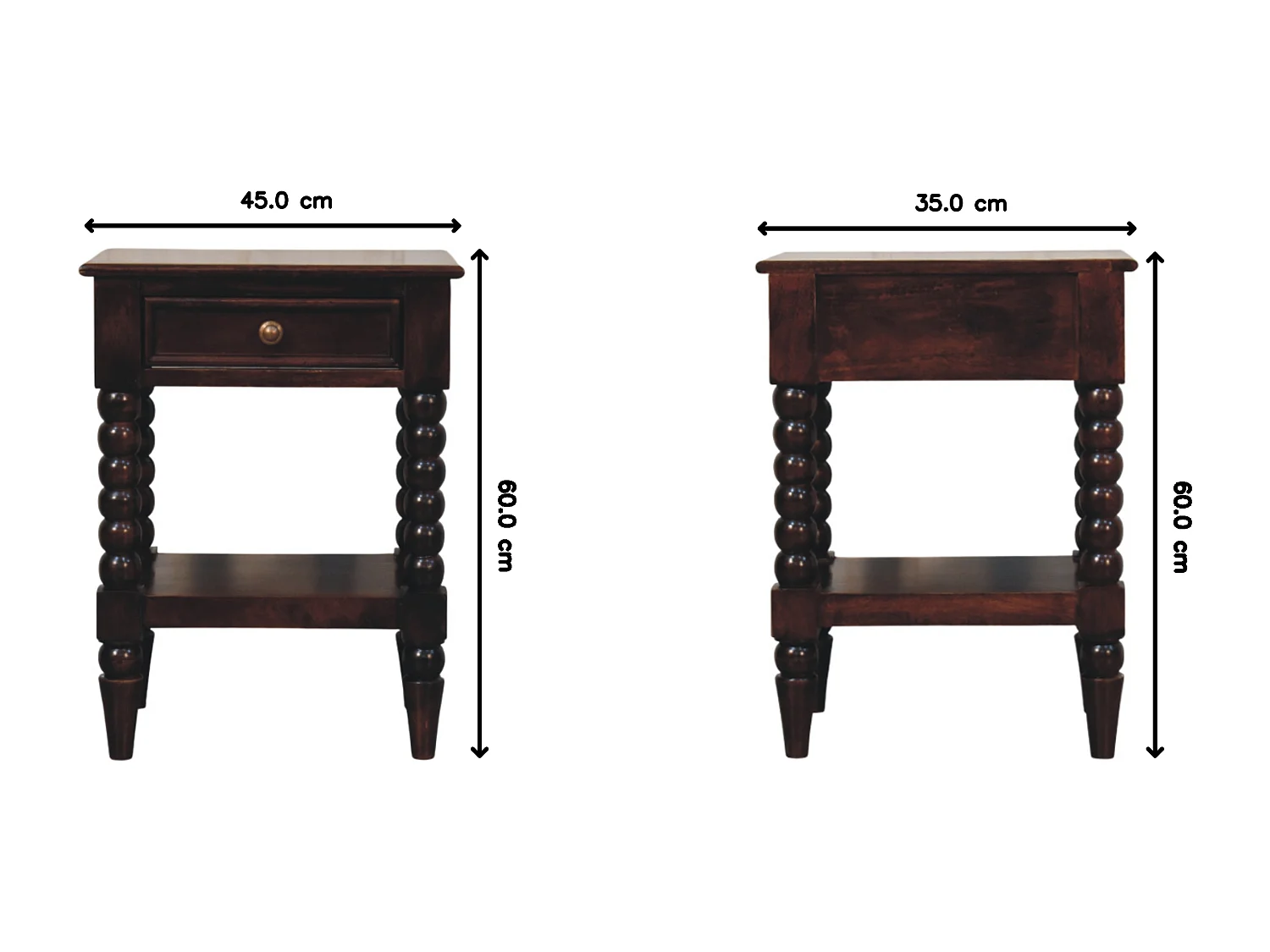 Table de chevet Spindle en bois Winewood Artisan Furniture, 1 tiroir, 1 compartiment ouvert, brun foncé