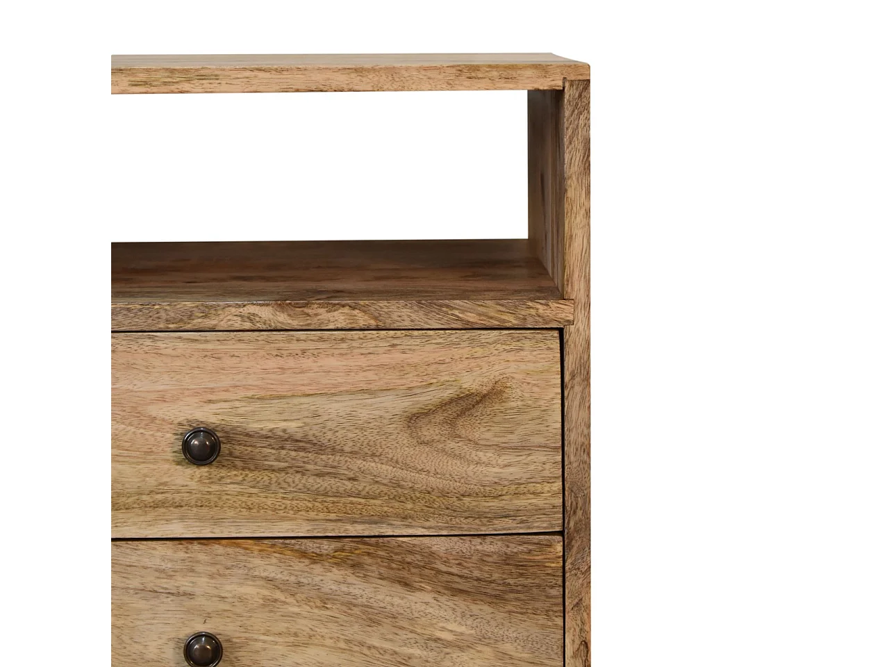 Table de chevet classique Artisan Furniture finition chêne, 2 tiroirs, 1 étagère ouverte, marron clair