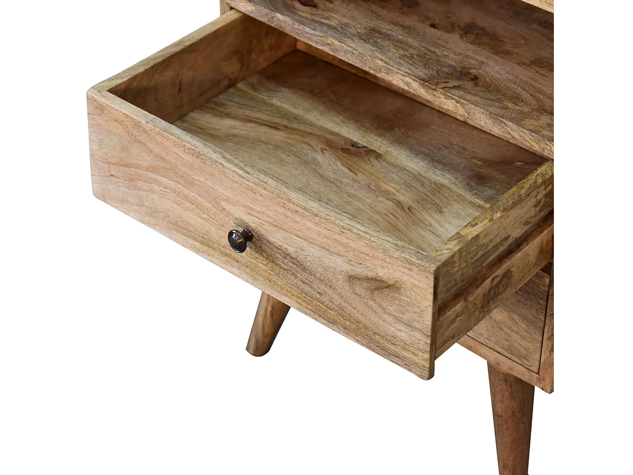 Table de chevet classique Artisan Furniture finition chêne, 2 tiroirs, 1 étagère ouverte, marron clair