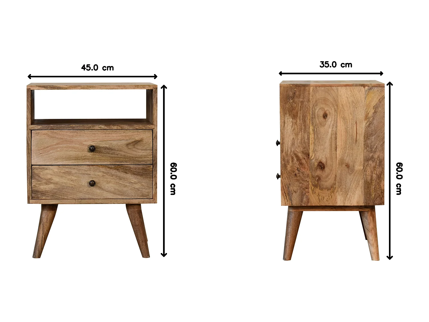 Table de chevet classique Artisan Furniture finition chêne, 2 tiroirs, 1 étagère ouverte, marron clair