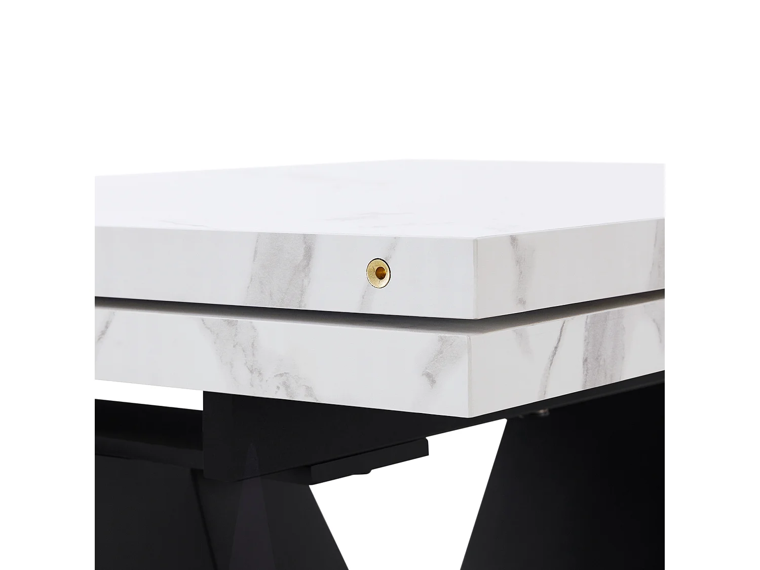 Mesa de comedor extensible para 4 a 6 personas - 99/159 x 75 x 75 cm - MDF + patas metálicas - Efecto mármol - Blanco + negro