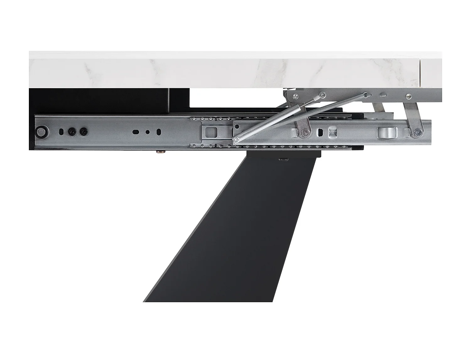 Ausziehbarer Esstisch für 4 bis 6 Personen – 99/159 x 75 x 75 cm – MDF + Metallbeine – Marmoroptik – Weiß + Schwarz