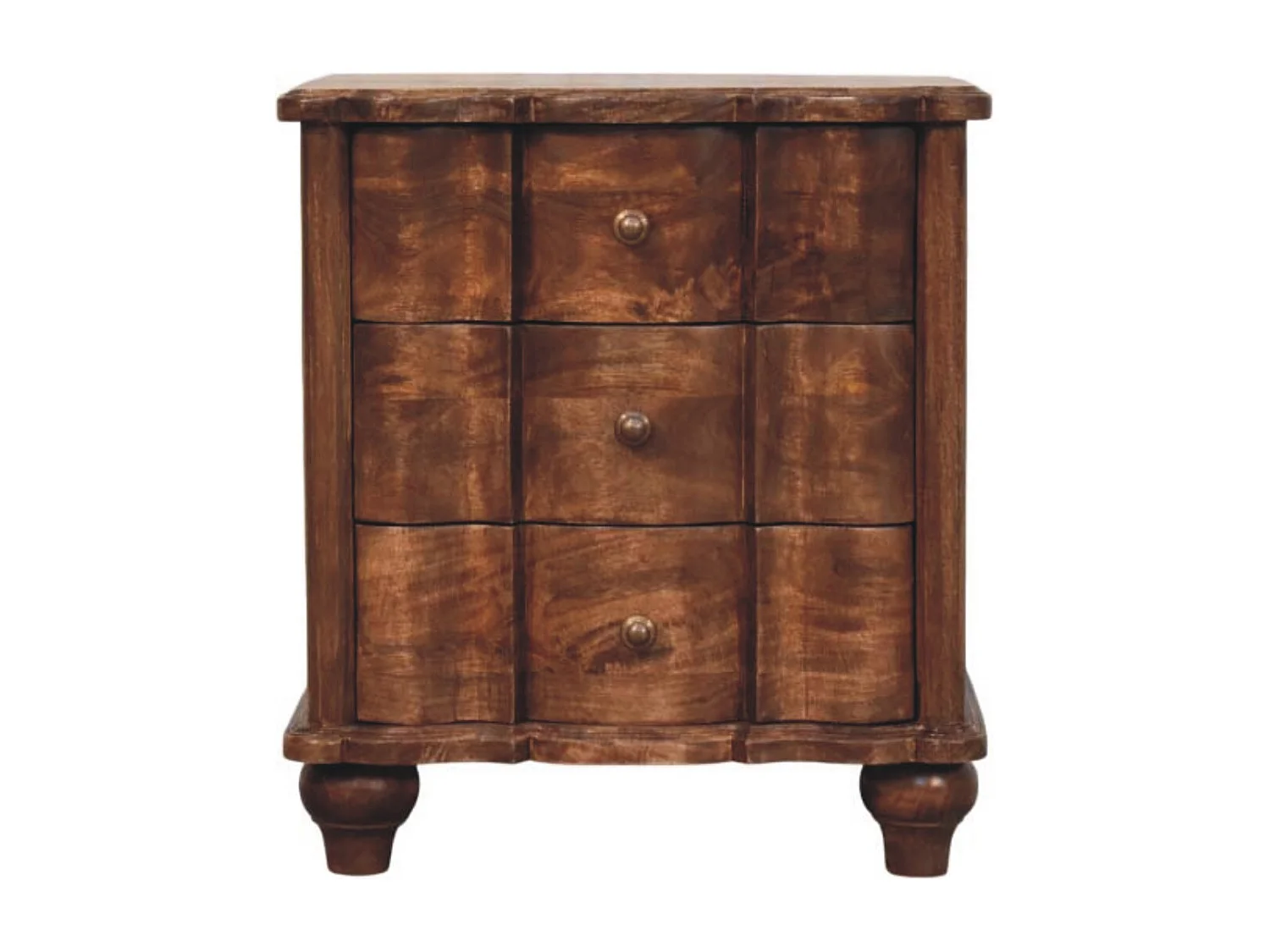 Table de chevet Lume à panneaux Artisan Furniture, 3 tiroirs, brun foncé