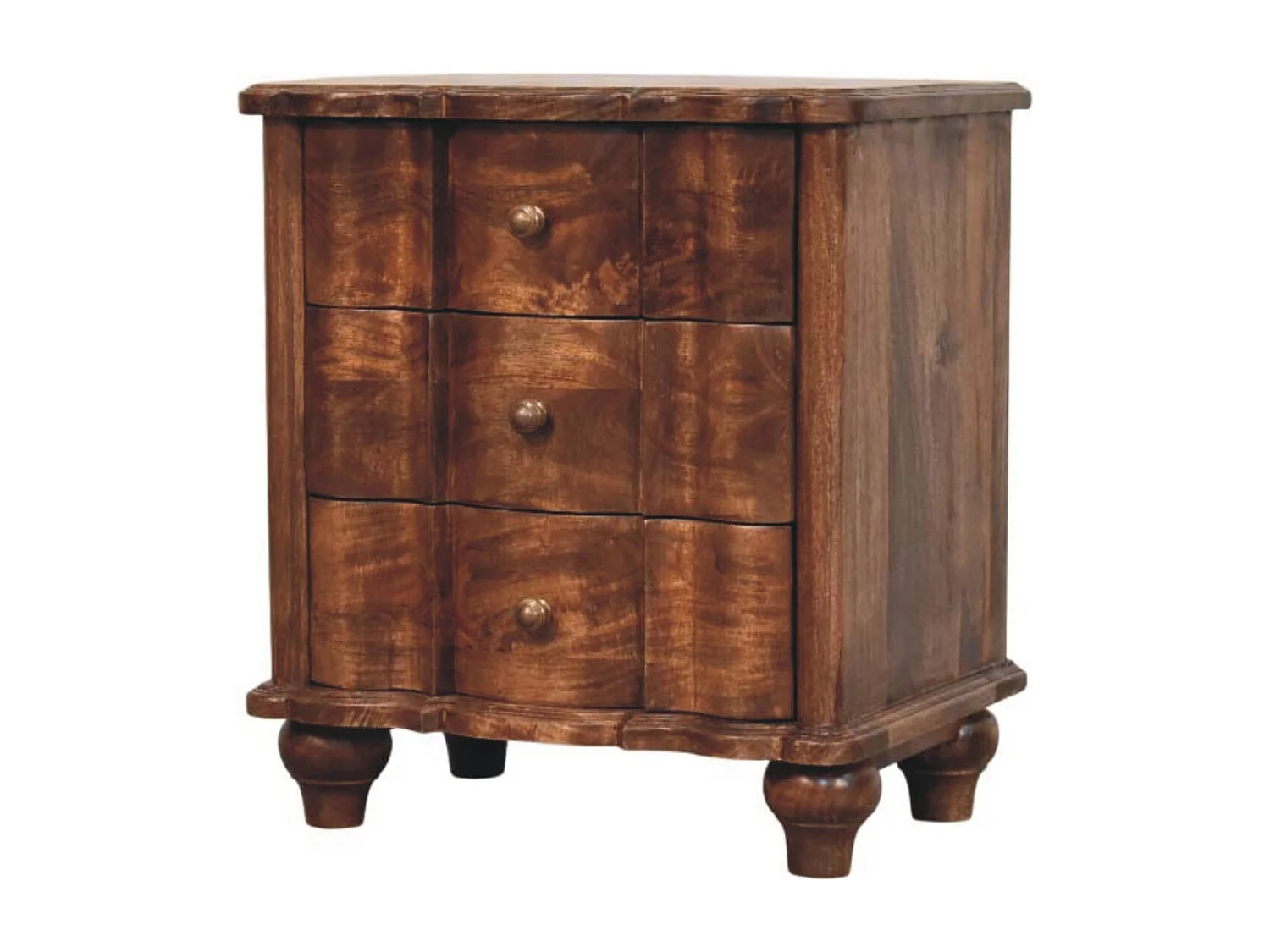 Table de chevet Lume à panneaux Artisan Furniture, 3 tiroirs, brun foncé