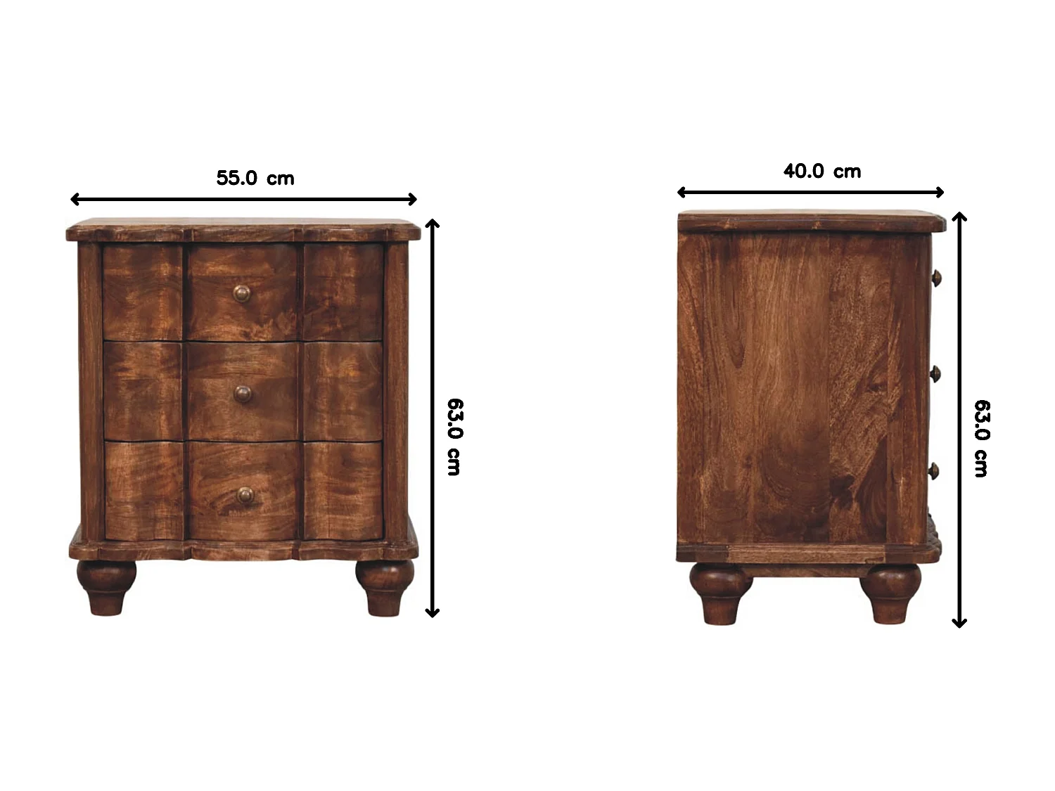 Table de chevet Lume à panneaux Artisan Furniture, 3 tiroirs, brun foncé