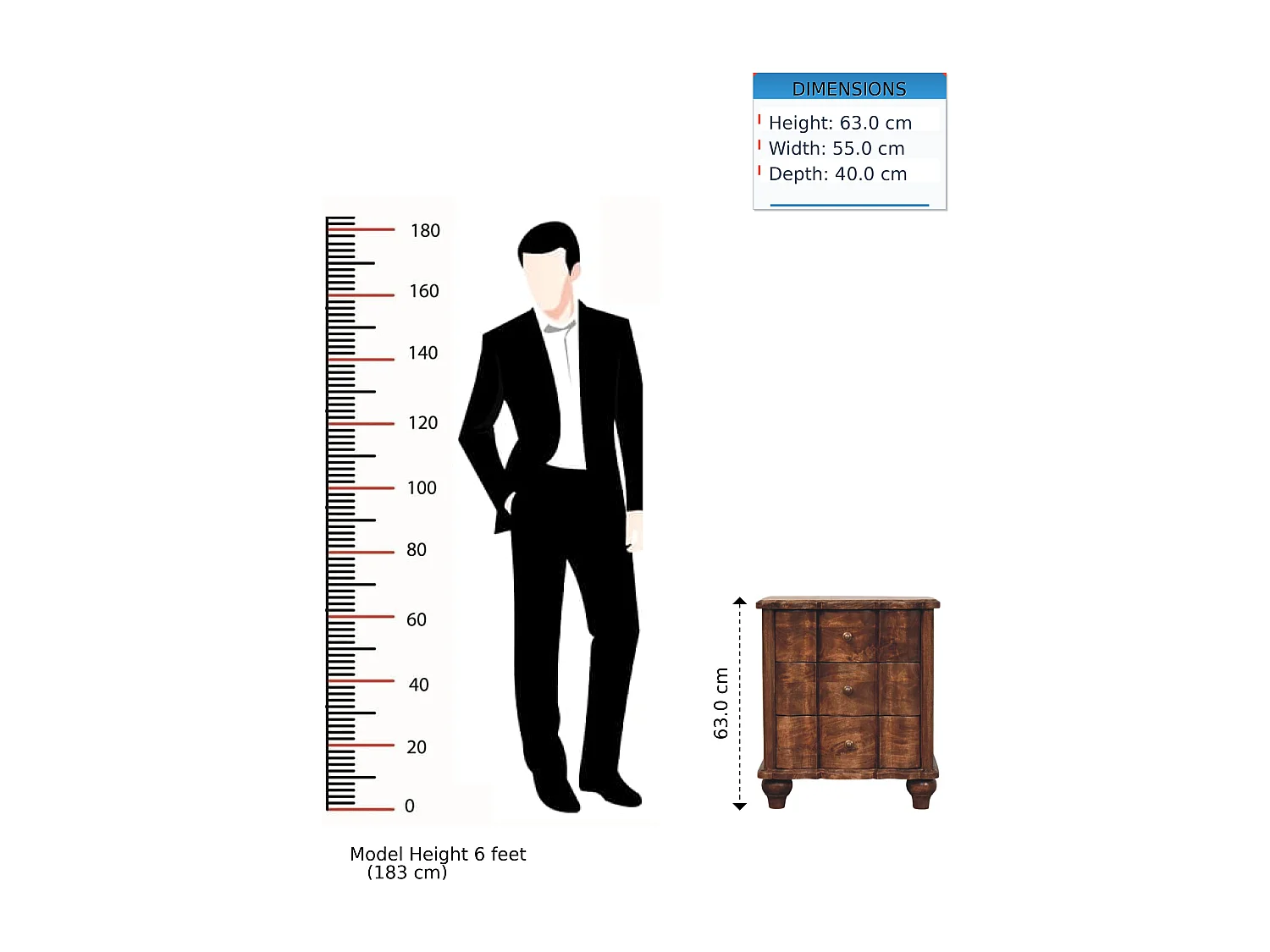 Table de chevet Lume à panneaux Artisan Furniture, 3 tiroirs, brun foncé