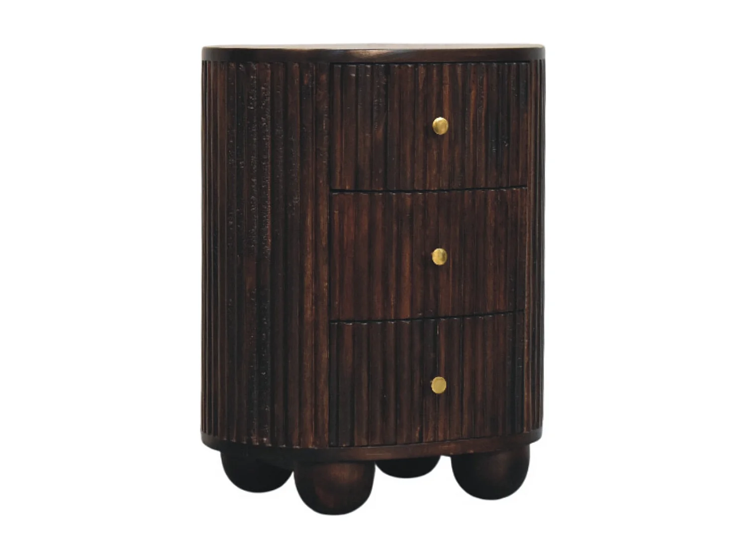 Artisan Furniture Massivholz Geschwungenes, geriffeltes Nachttischchen mit drei Schubladen